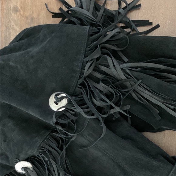 S/M/L 90's western black suede coat /fringe + cape - Picture 15 of 16